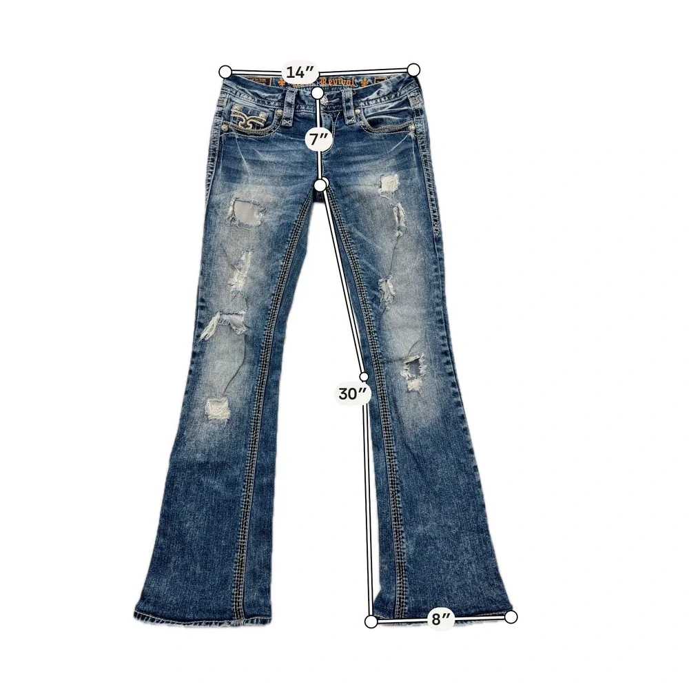 Rock Revival Jeans Sun Boot Distressed Embroidered Blue Women Size 26